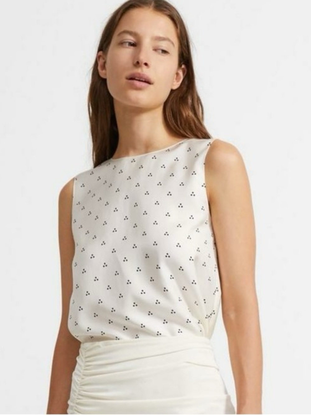 Theory Silk Off-White Vintage Dot Shell Top Size Large